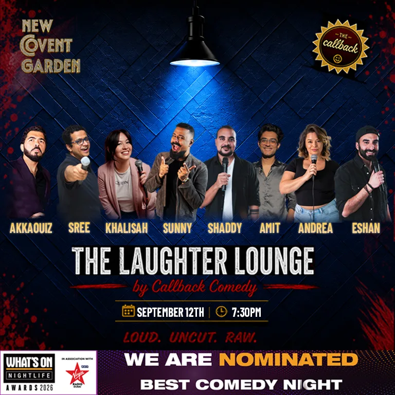 New Covent Garden Presents: The Laughter Lounge 3 by Callback Comedy in Dubai – Comedy Events New Covent Garden Presents: The Laughter Lounge 3 by Callback Comedy in Dubai Comedy Events