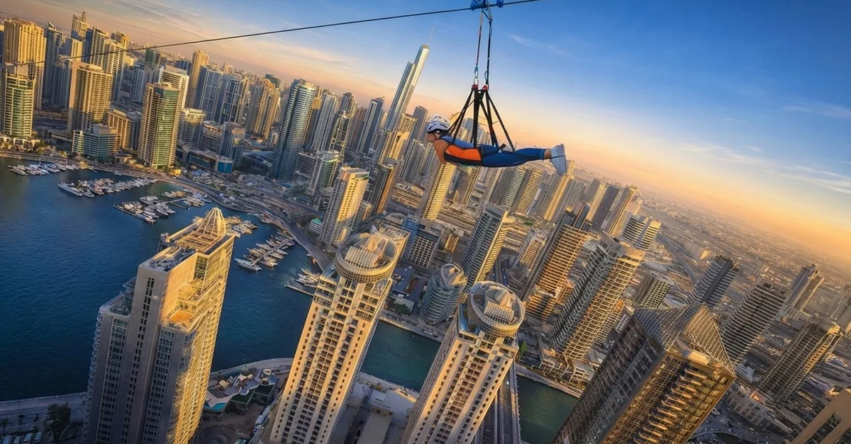 Xline Dubai Marina: World’s Longest Zipline Experience For One Adult in National Deal | Dubai Travel Tours United Arab Emirates